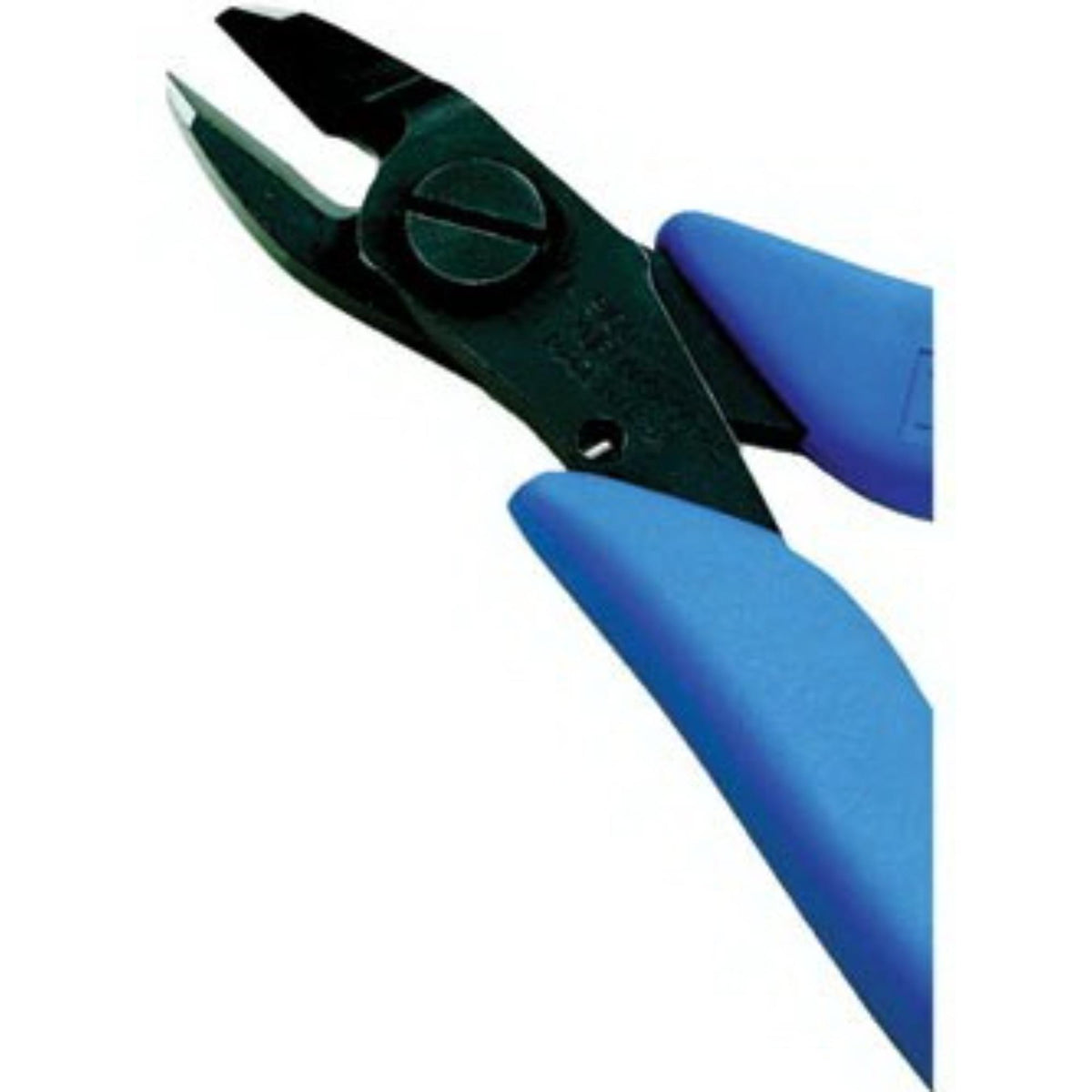 Compact micro shear cutter with oval head and precision cutting jaws, designed for trimming strings and fine materials.