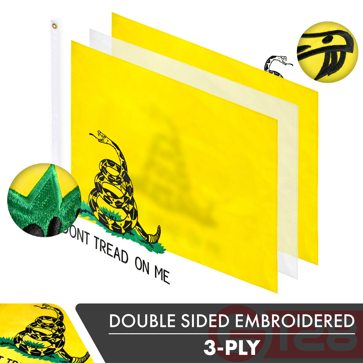 Gadsden (Dont Tread On Me) Flag 210D Embroidered Polyester 2x3 Ft - Double Sided 3ply - View 2