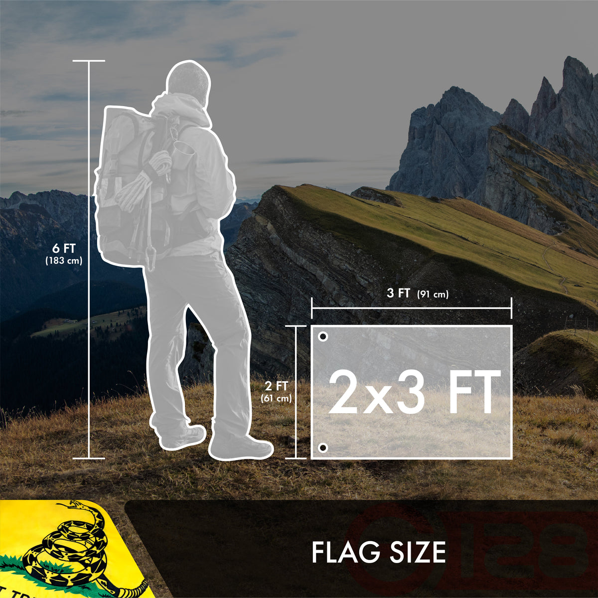 Gadsden (Dont Tread On Me) Flag 210D Embroidered Polyester 2x3 Ft - Double Sided 3ply - View 7