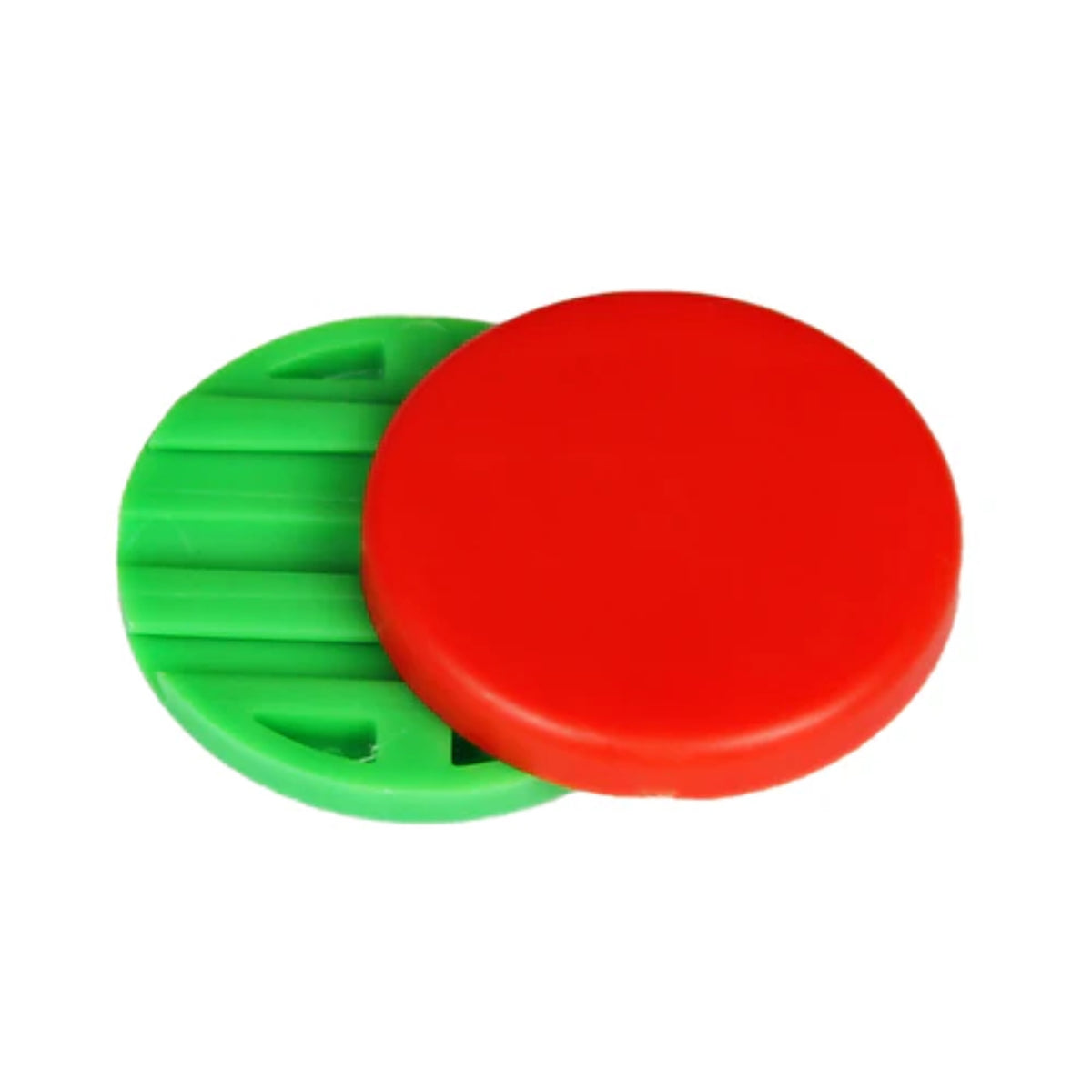 Green and red plastic lid on a white background