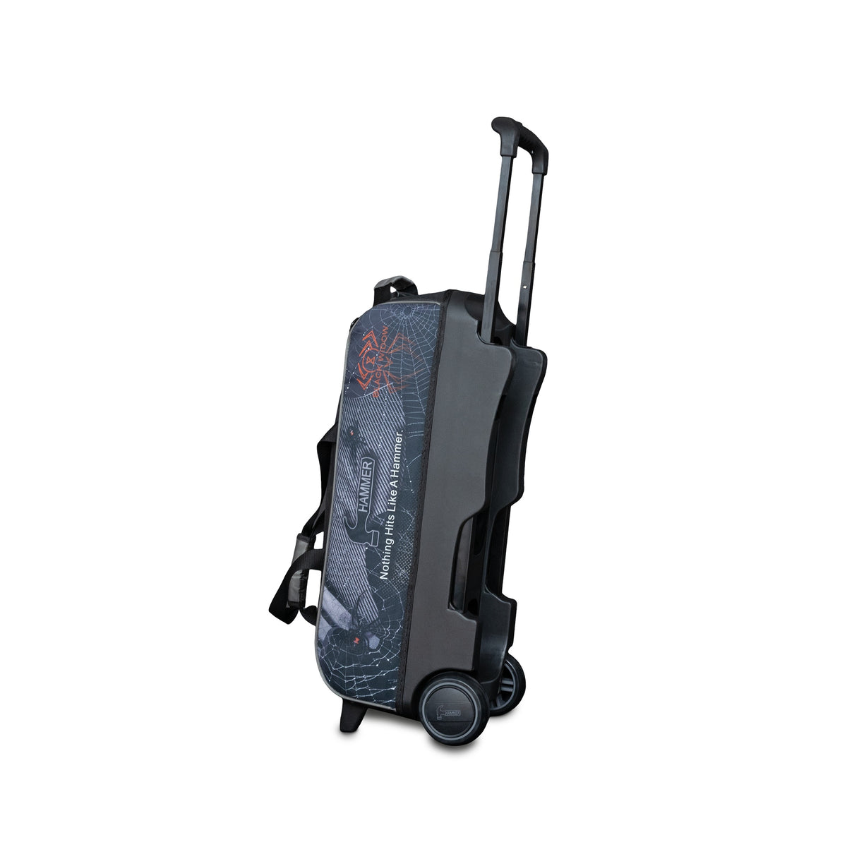 Hammer Hybrid Triple Roller Bowling Bag - Black Widow - Hammer Black Widow Hybrid Triple Roller 2026 Upright Left 1600x1600