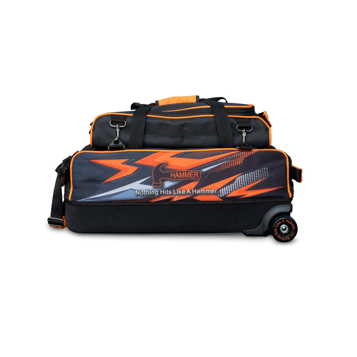 Hammer Dye-Sub Triple Tote Bowling Bag - Orange with Shoe Pouch - Hammer Dye-Sub Triple Tote wPouch Orange 2026 Left Front View 1600x1600