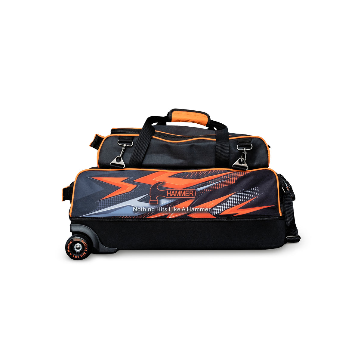 Hammer Dye-Sub Triple Tote Bowling Bag - Orange with Shoe Pouch - Hammer Dye-Sub Triple Tote wPouch Orange 2026 Right Front View 1600x1600