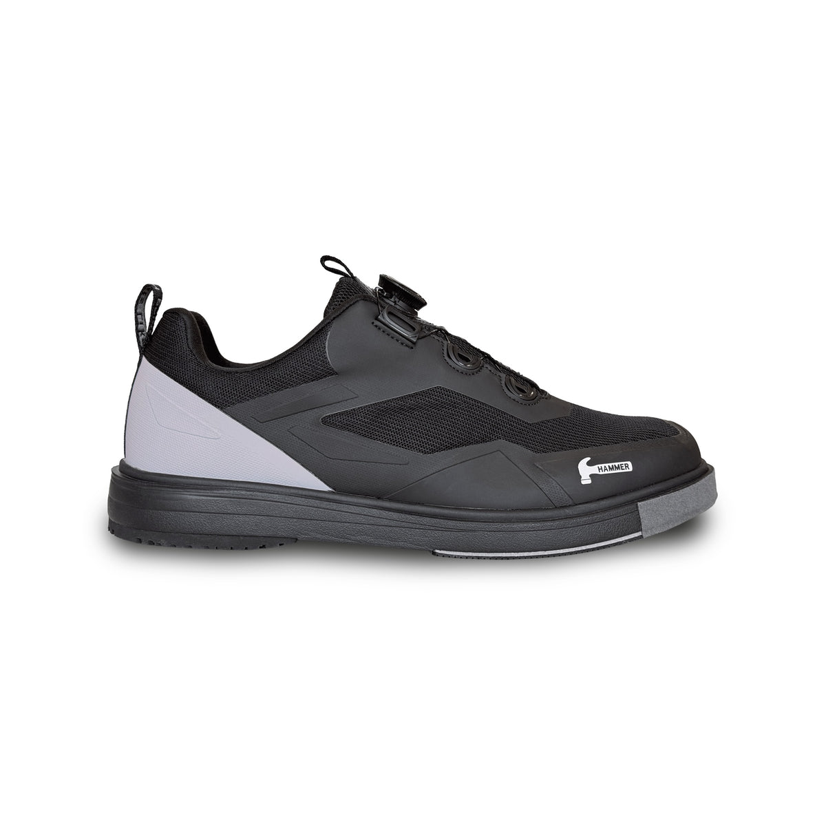 Hammer Vibe Black/Grey Mens Bowling Shoes - Left Hand Medium - Hammer Vibe Black-Grey Side View 1600x1600