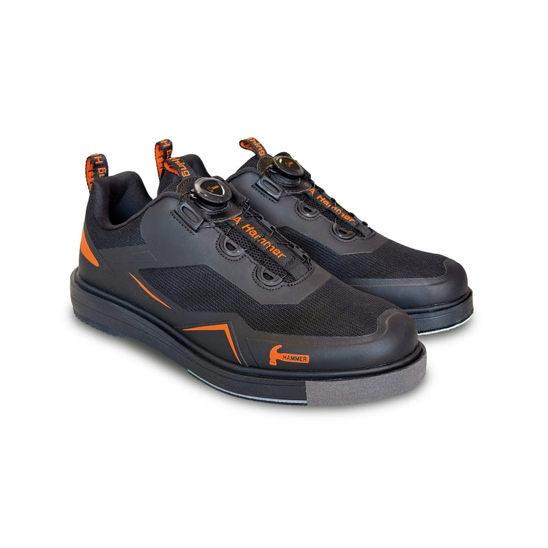 Hammer Vibe Black/Orange Mens Bowling Shoes - Right Hand Medium - Hammer Vibe Black-Orange 3qtr View Right 1600x1600