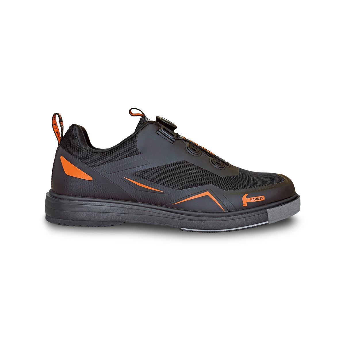 Hammer Vibe Black/Orange Mens Bowling Shoes - Right Hand Medium - Hammer Vibe Black-Orange Side View 1600x1600