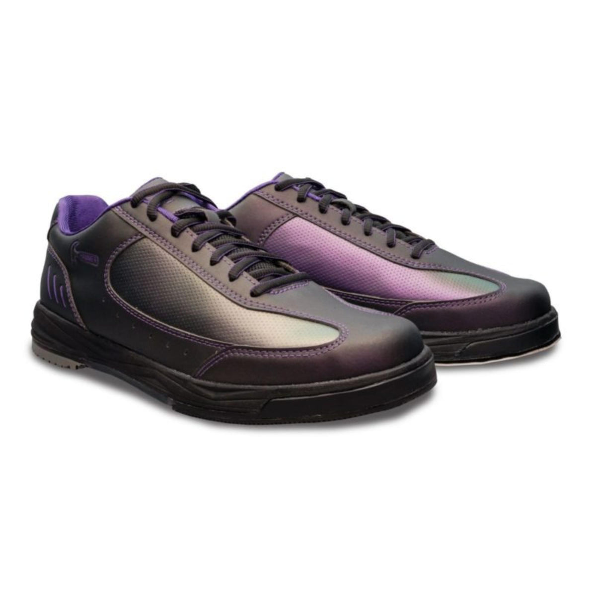 Pair of right-hand bowling shoes featuring a low-profile lace-up design with smooth synthetic uppers, cushioned soles, and supportive construction for comfort and controlled slide on the lanes.