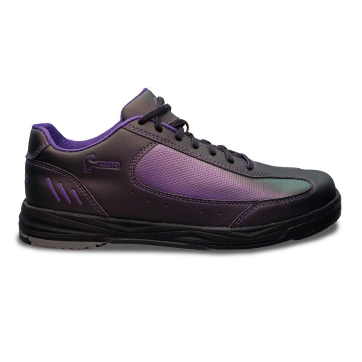 Pair of right-hand bowling shoes featuring a low-profile lace-up design with smooth synthetic uppers, cushioned soles, and supportive construction for comfort and controlled slide on the lanes.