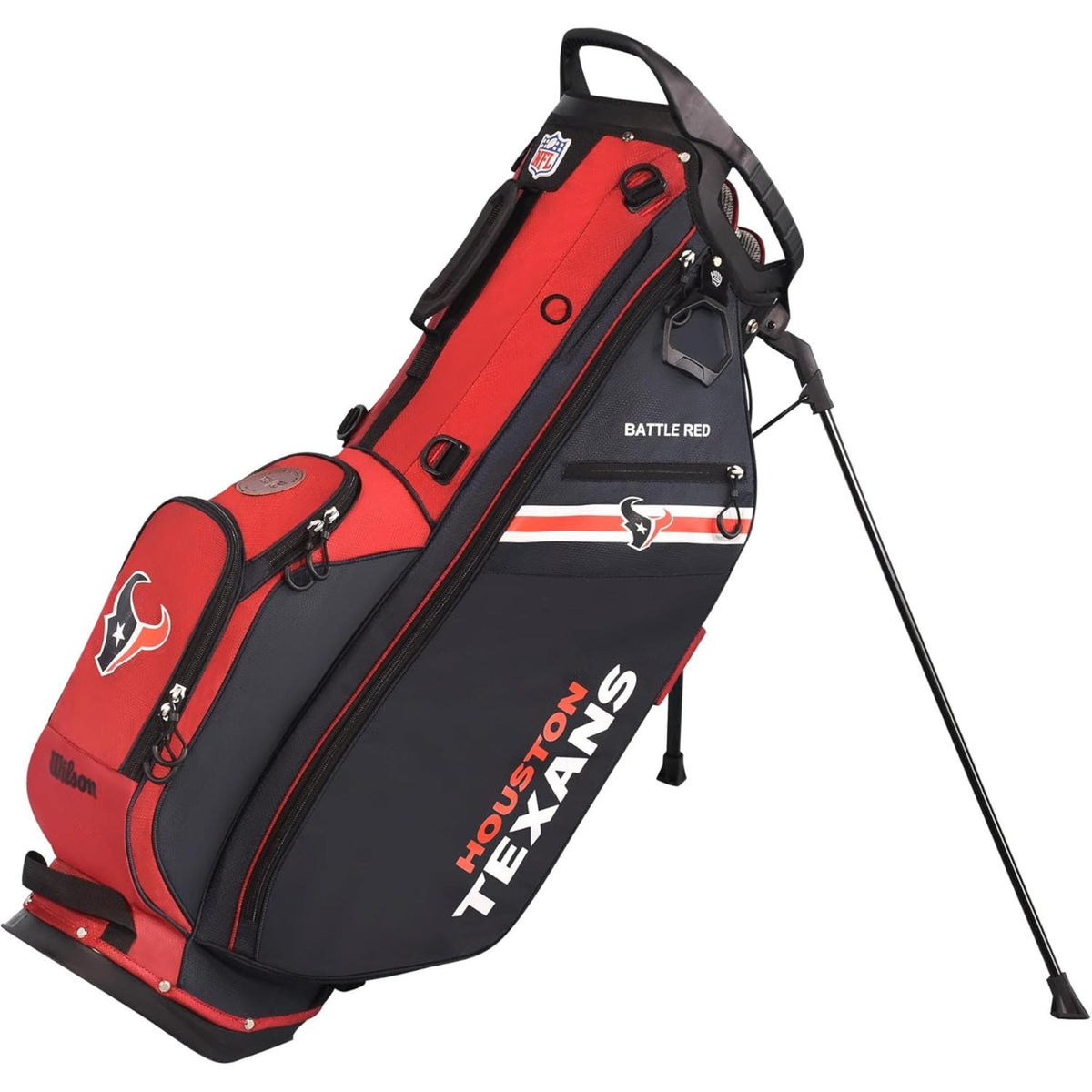 Wilson Golf NFL carry bag featuring team colors, logos, and a lightweight stand design for easy carrying on the course.