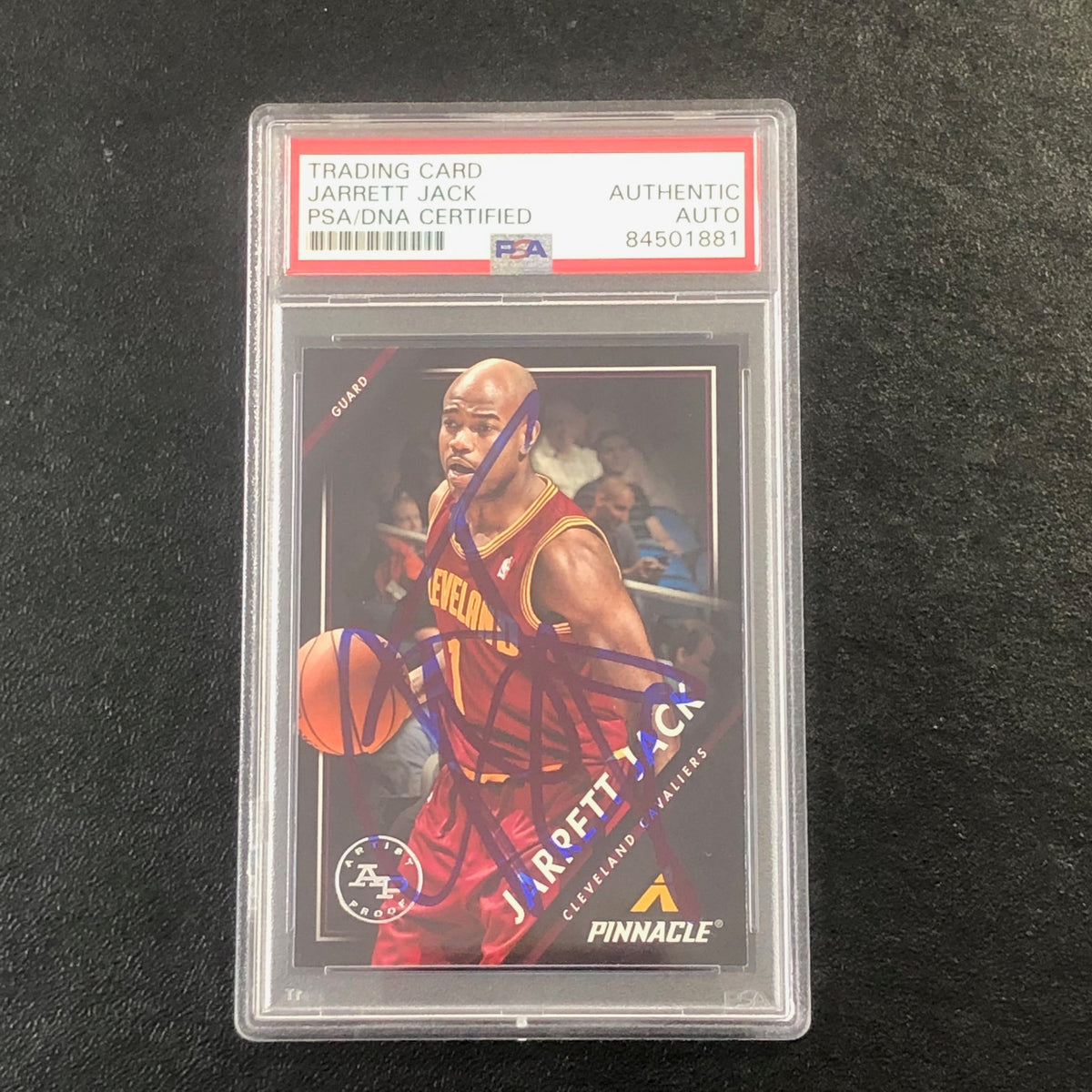 Front of Jarrett Jack Pinnacle #212 signed card in PSA/DNA holder