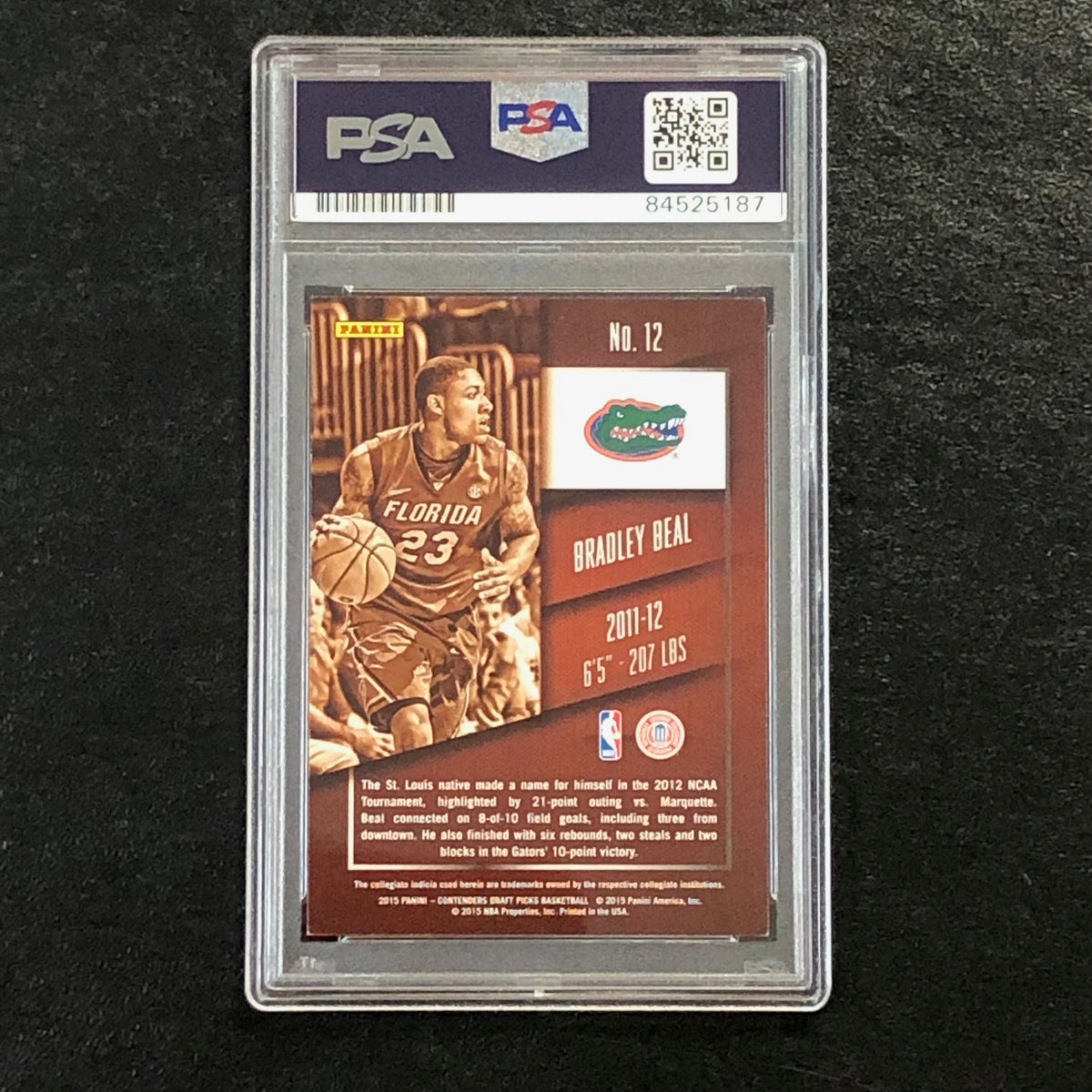 Back of Bradley Beal Contenders Draft Picks #12 card in PSA/DNA holder