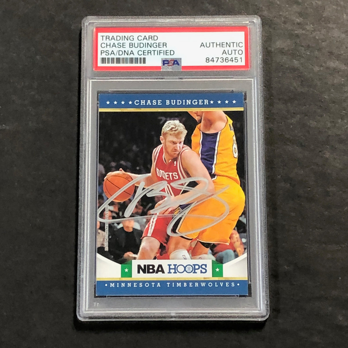 Front of Chase Budinger 2012-13 Hoops #48 signed card in PSA/DNA holder