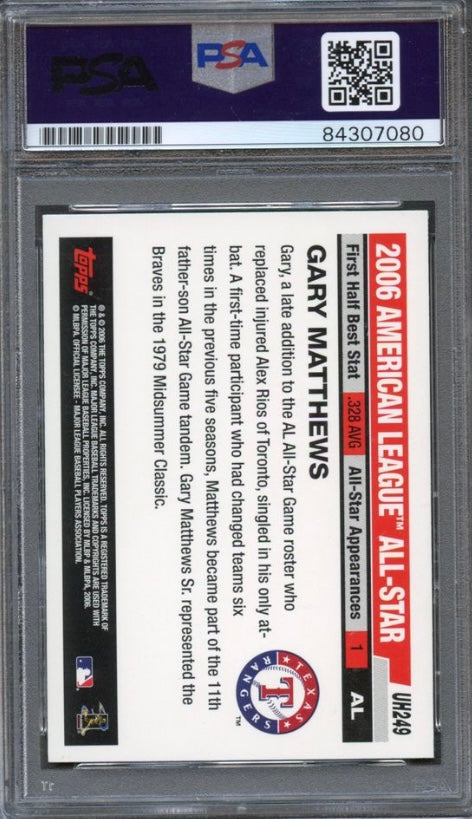Back of Gary Matthews Topps Update #UH249 card in PSA/DNA holder