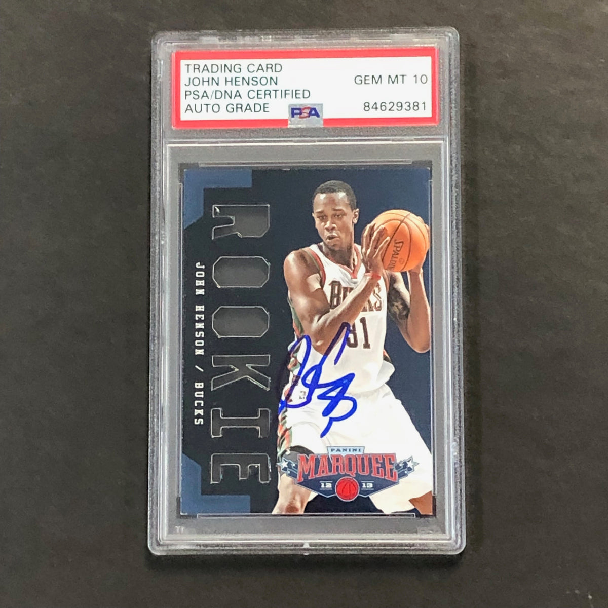 Front of John Henson Marquee #339 signed card in PSA/DNA holder