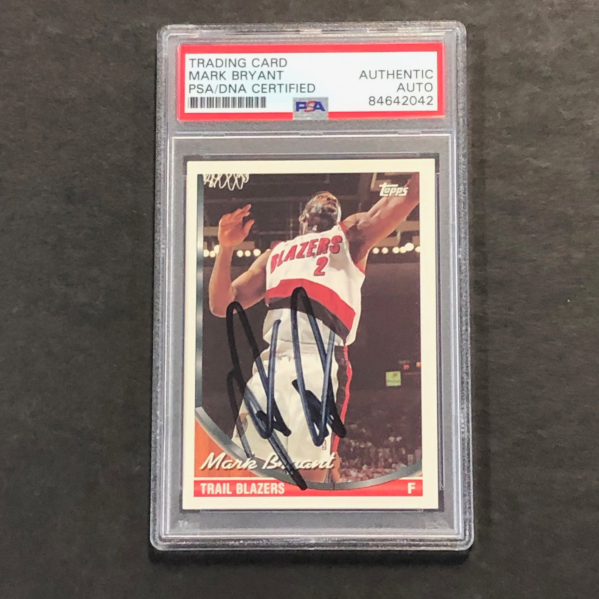 Front of Mark Bryant Topps #189 signed card in PSA/DNA holder