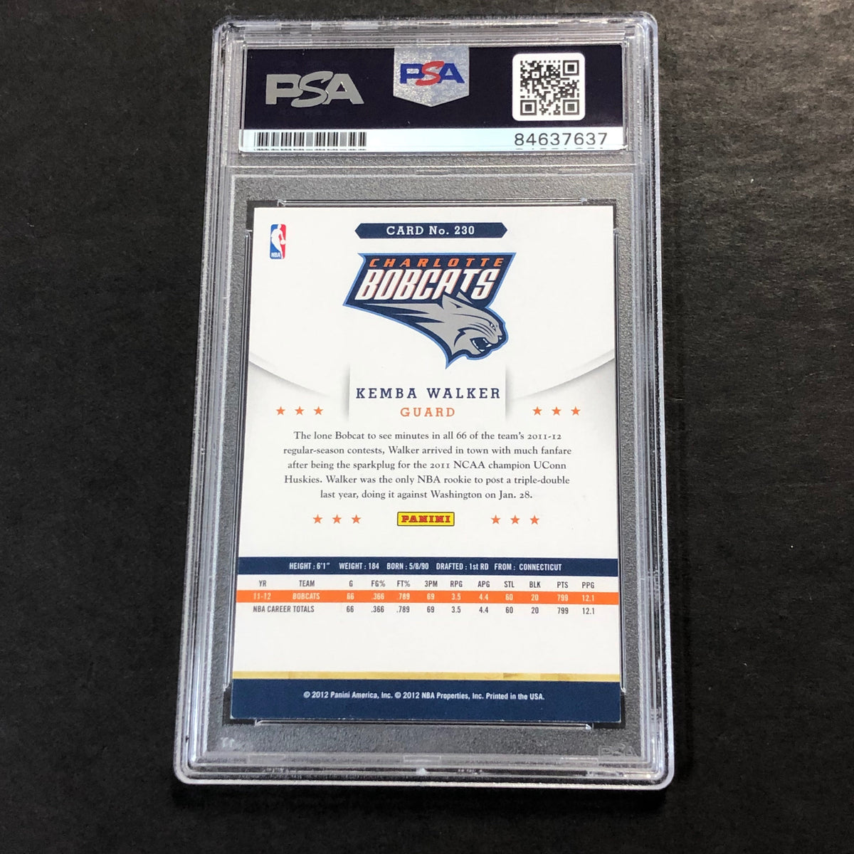 Back of Kemba Walker NBA Hoops #230 card in PSA/DNA holder