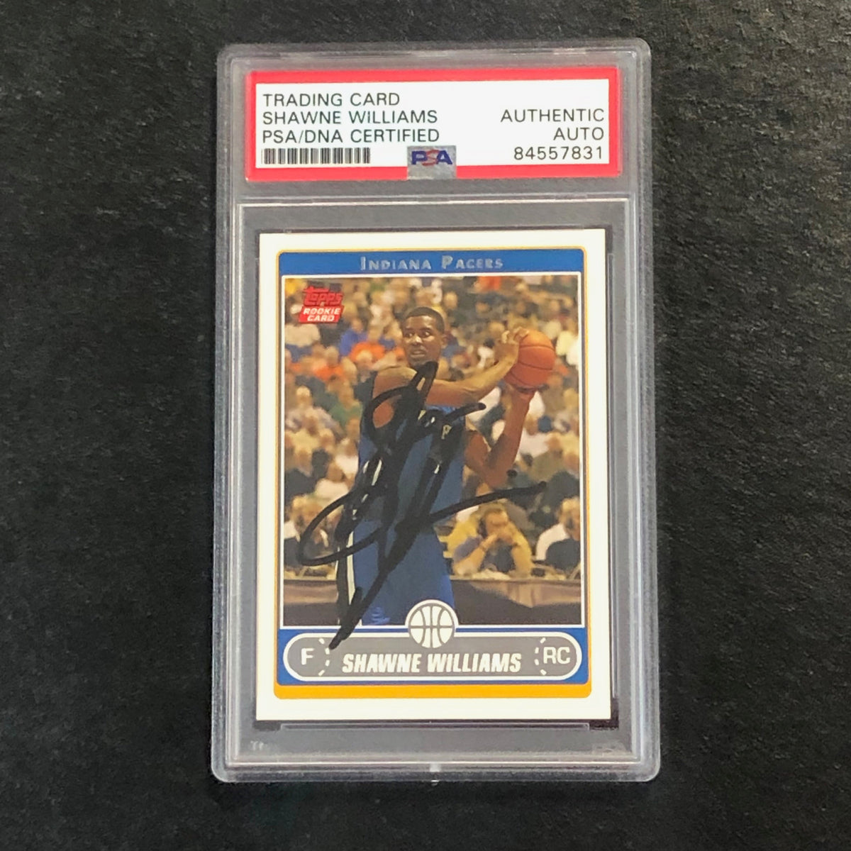 Front of Shawne Williams Topps #222 signed card in PSA/DNA holder