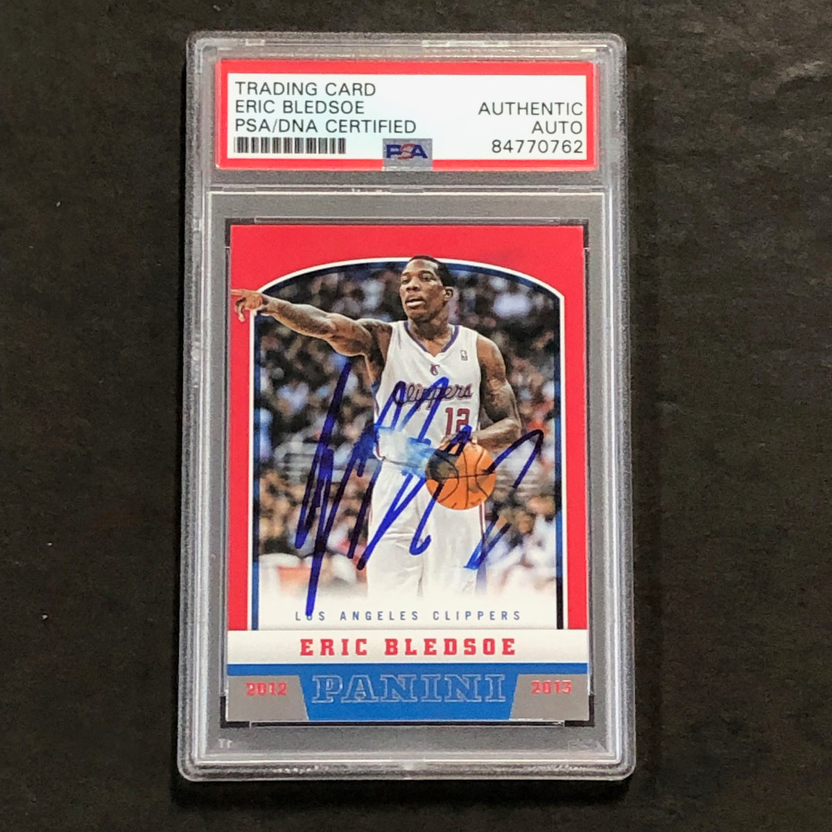 Front of Eric Bledsoe 2012-13 Panini #58 signed card in PSA/DNA holder