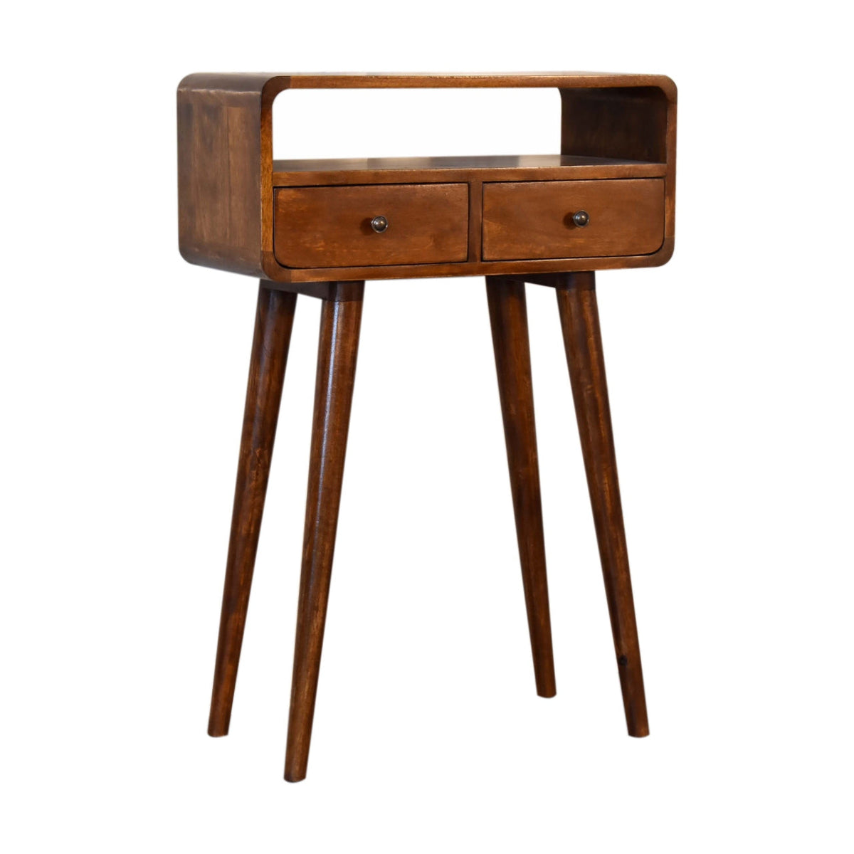 Mini Console Table with Chestnut Finish, Two Drawers and Open Slot - View 3
