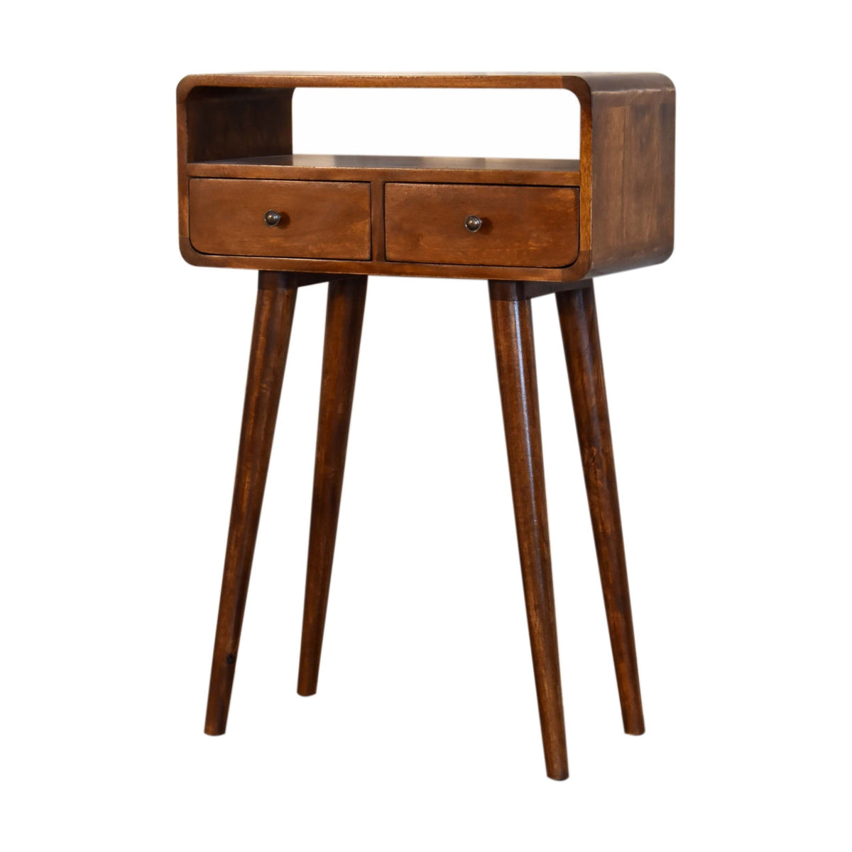 Mini Console Table with Chestnut Finish, Two Drawers and Open Slot - View 4