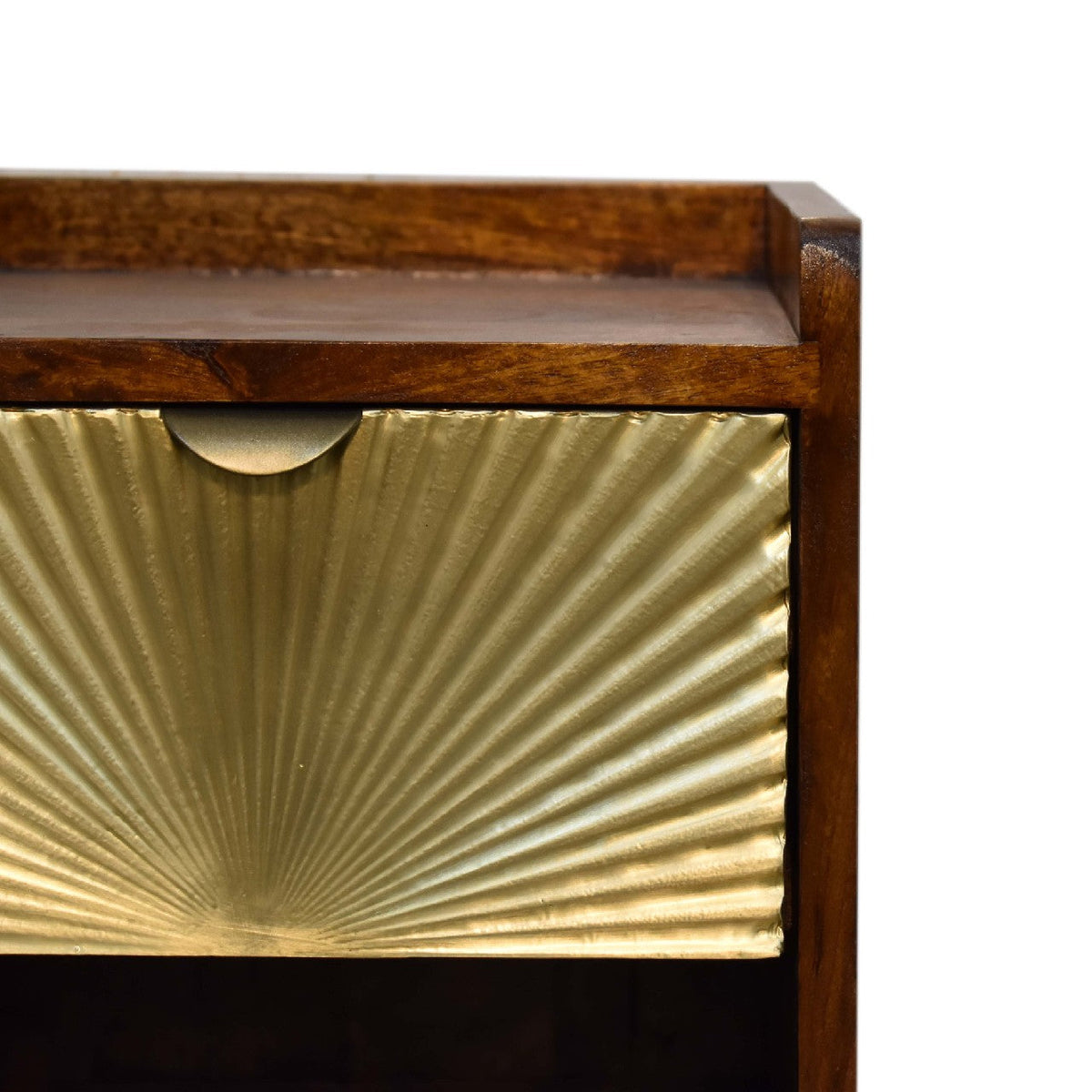 Mini Chestnut Nightstand with Brass-Plated Sun-Rise Drawer Front - View 6