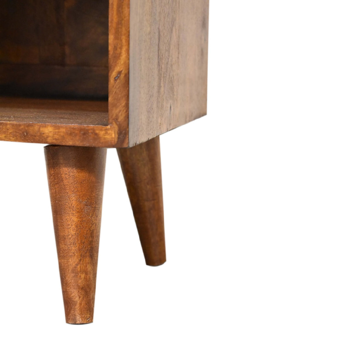 Mini Chestnut Nightstand with Brass-Plated Sun-Rise Drawer Front - View 9