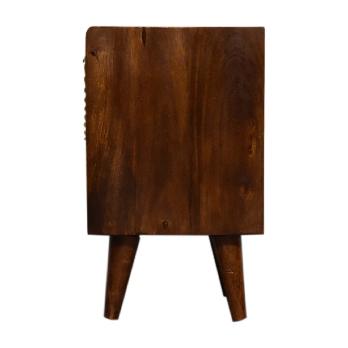 Mini Chestnut Nightstand with Brass-Plated Sun-Rise Drawer Front - View 10