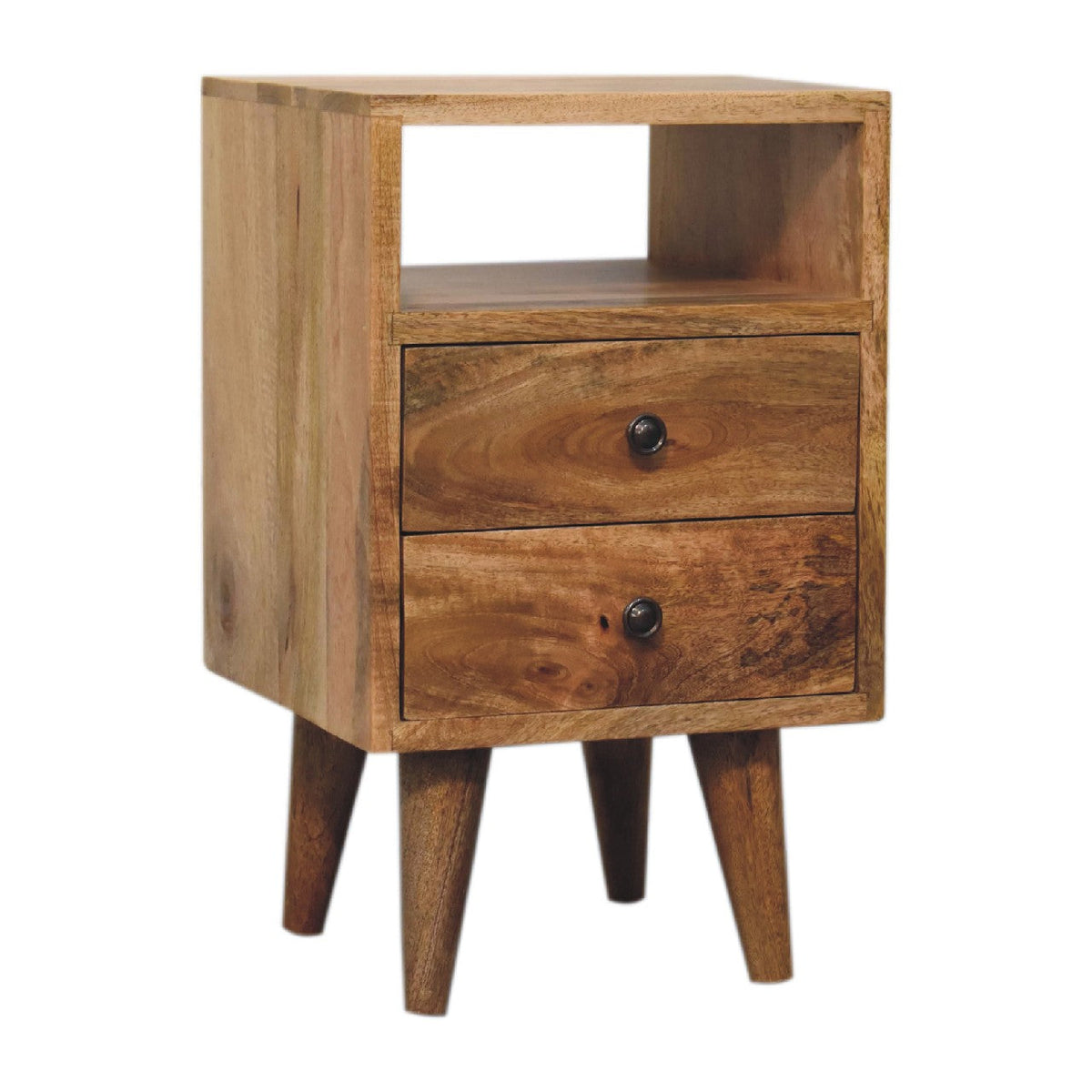 Mini Classic Mango Wood Nightstand with Open Slot and Two Drawers - View 5