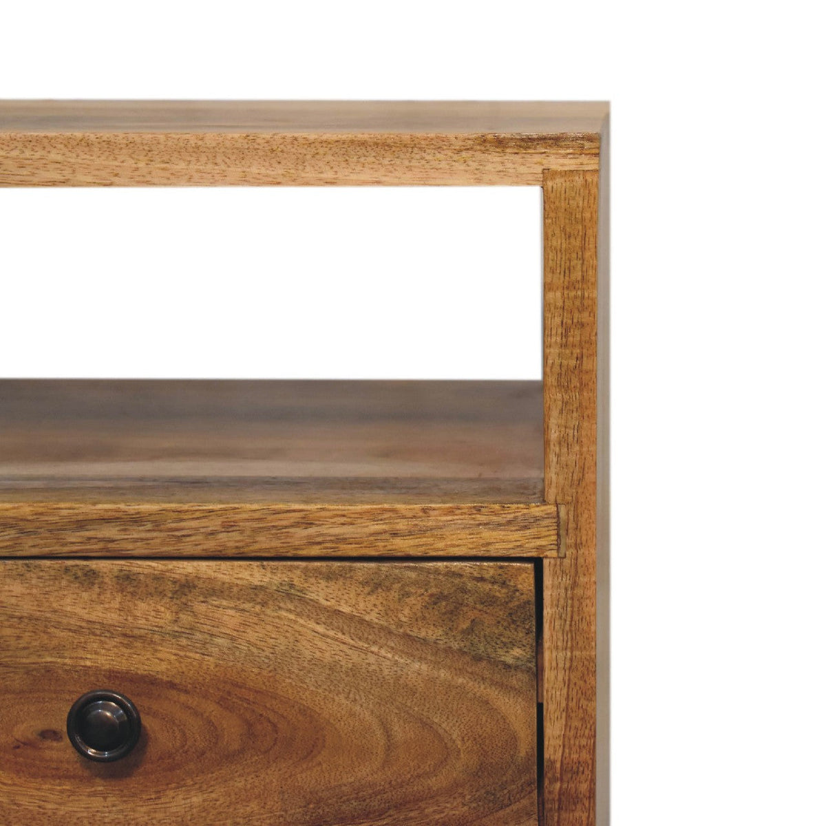 Mini Classic Mango Wood Nightstand with Open Slot and Two Drawers - View 6
