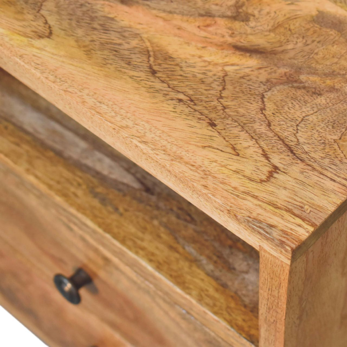 Mini Classic Mango Wood Nightstand with Open Slot and Two Drawers - View 7