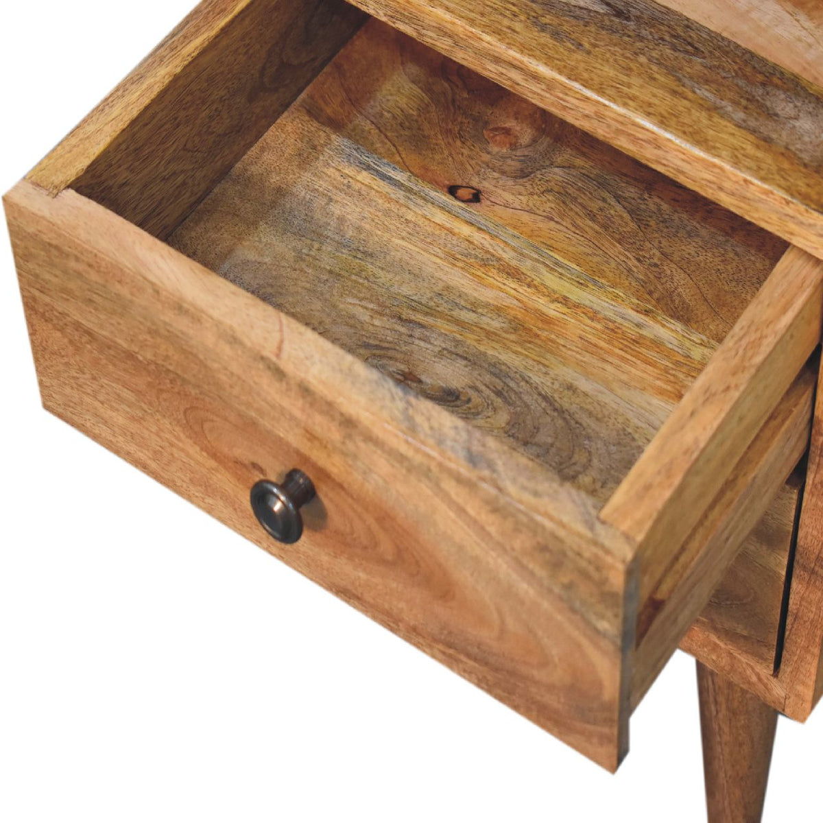 Mini Classic Mango Wood Nightstand with Open Slot and Two Drawers - View 8