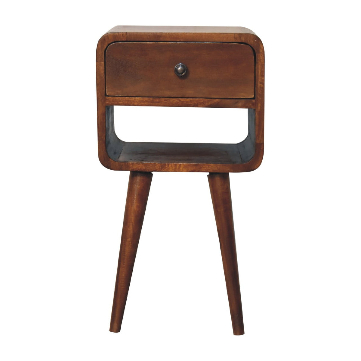 Mini Chestnut Curve Nightstand with Drawer and Open Shelf - View 2
