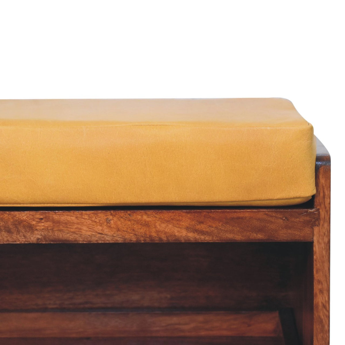Shoe Storage Bench with Buffalo Tan Leather Top, Solid Mango Wood - View 5