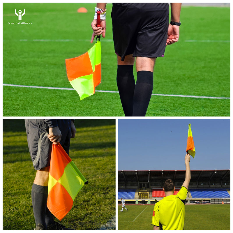 Soccer Referee Flag Pro Set Assistant Linesman Yellow Orange Checkered Flags