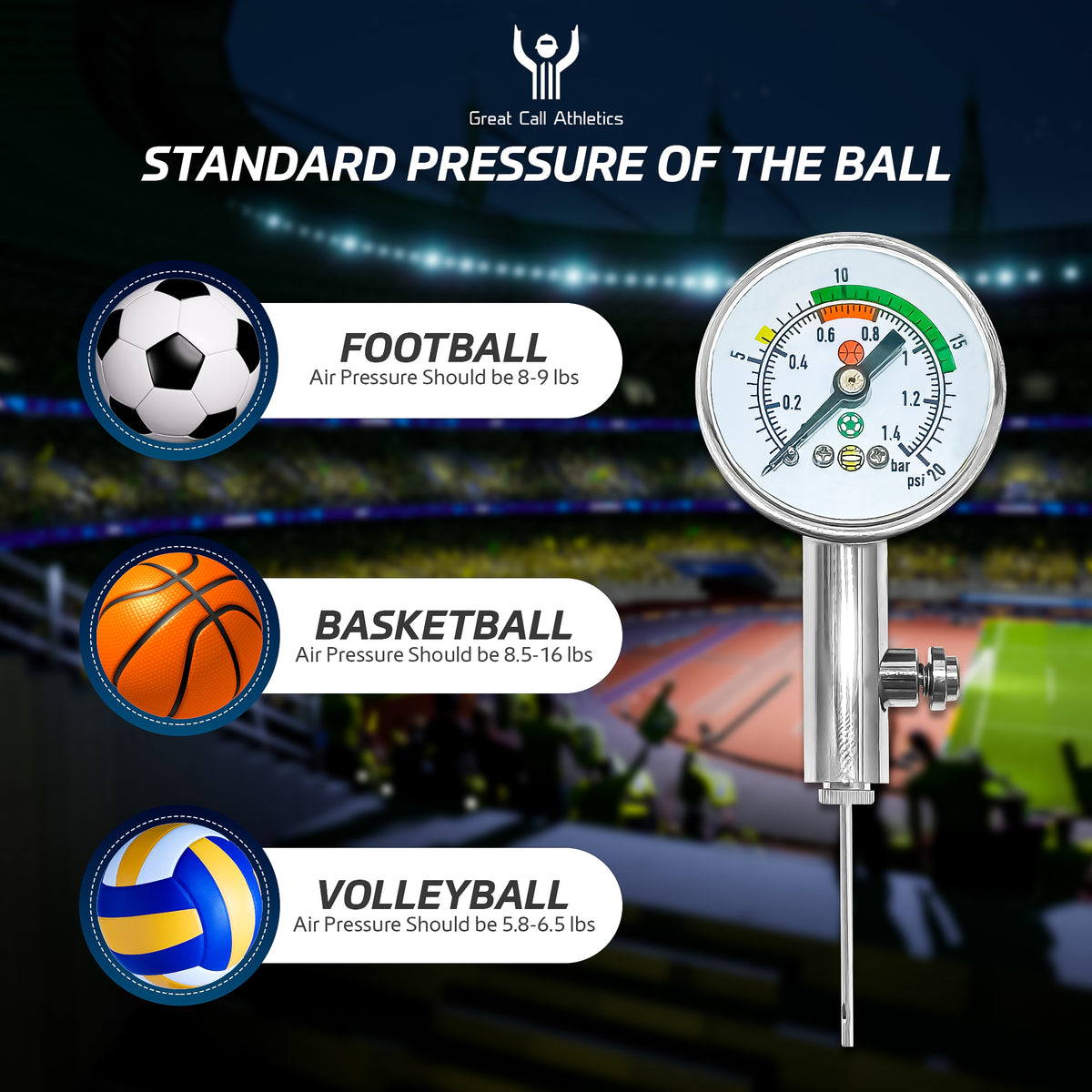 Gran Convocatoria Atletismo | Manómetro de bola digital profesional | Paquete de 2 | Herramienta de barómetro de aire para baloncesto, fútbol, ​​voleibol, fútbol