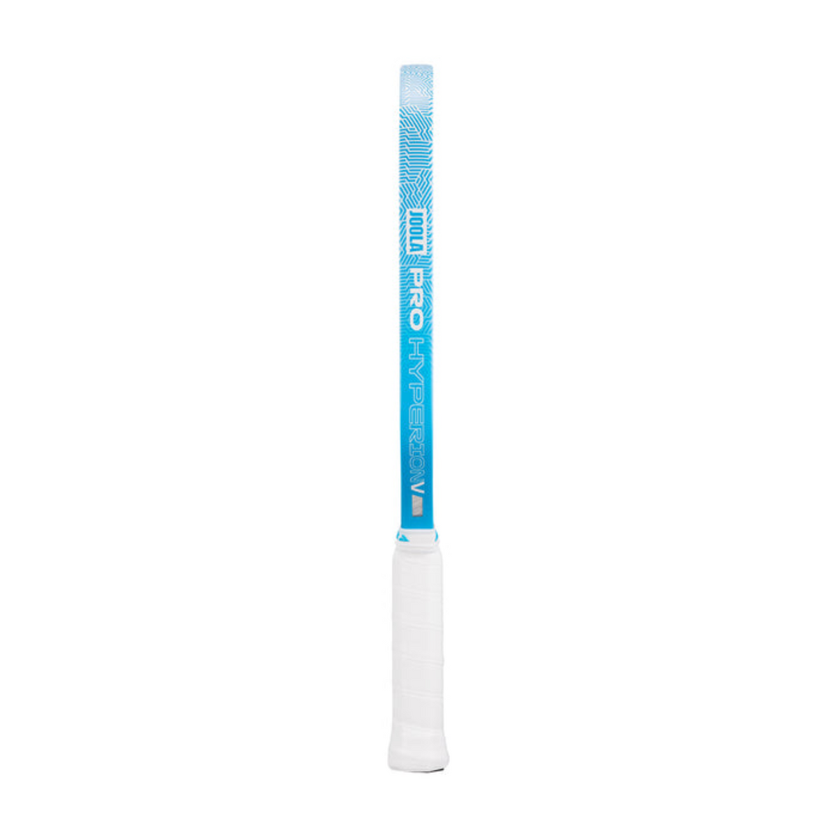 Golf club shaft with blue and white design on a white background
