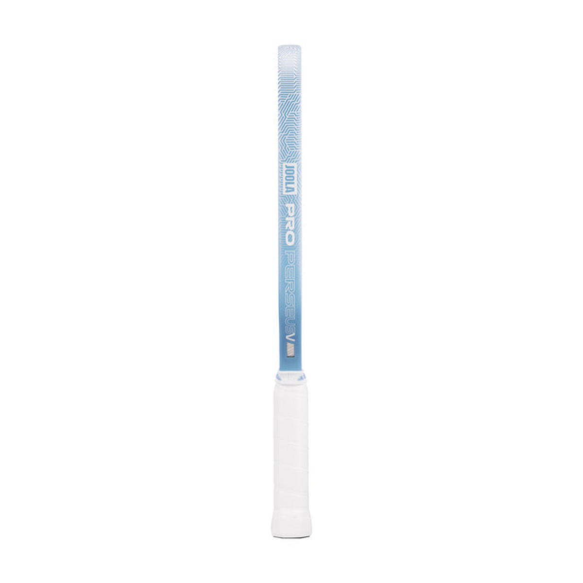 Golf club shaft with a blue and white design on a white background
