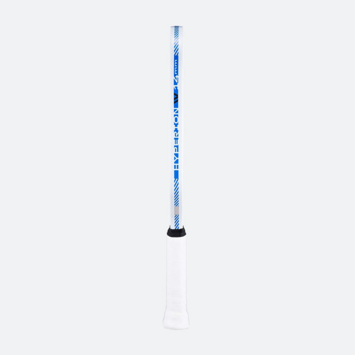 White and blue lacrosse stick on a white background