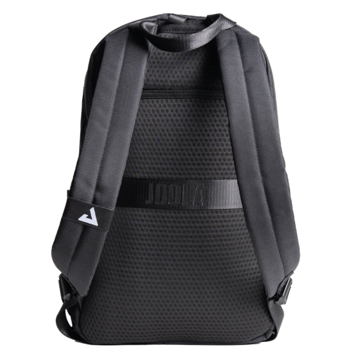 Black backpack with a textured pattern on a white background