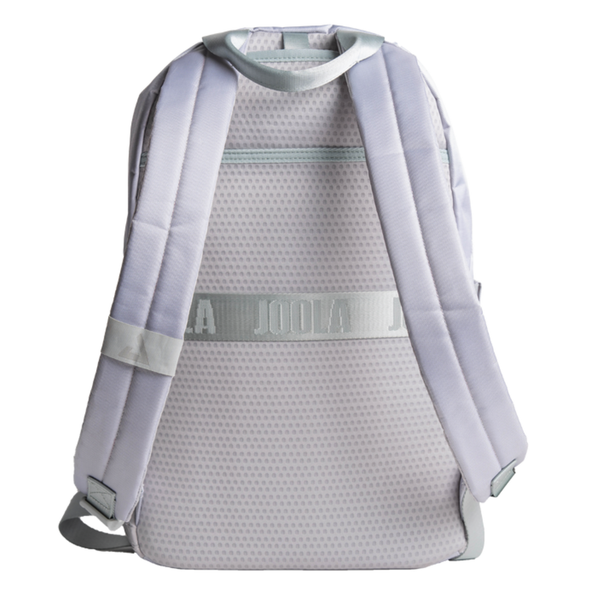 Light gray backpack with a visible brand logo on a white background