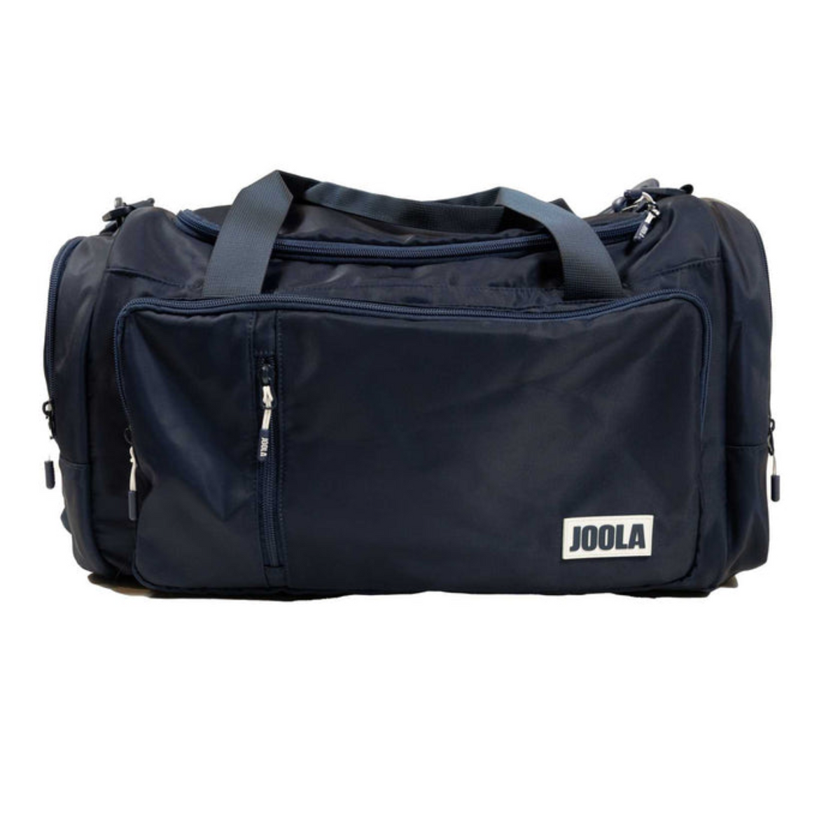 Black duffel bag with JOOLA logo on a white background