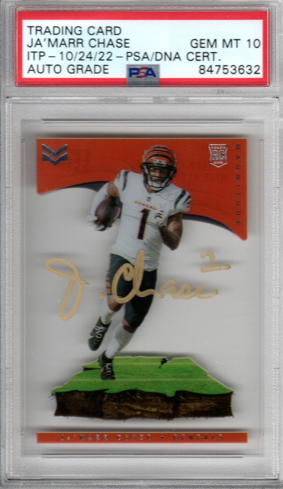 Ja'Marr Chase Cincinnati Bengals Autographed Encapsulated 2021 Panini Chronicles Stars & Stripes No. MAG-5 Rookie Card PSA ITP GEM MT. 10