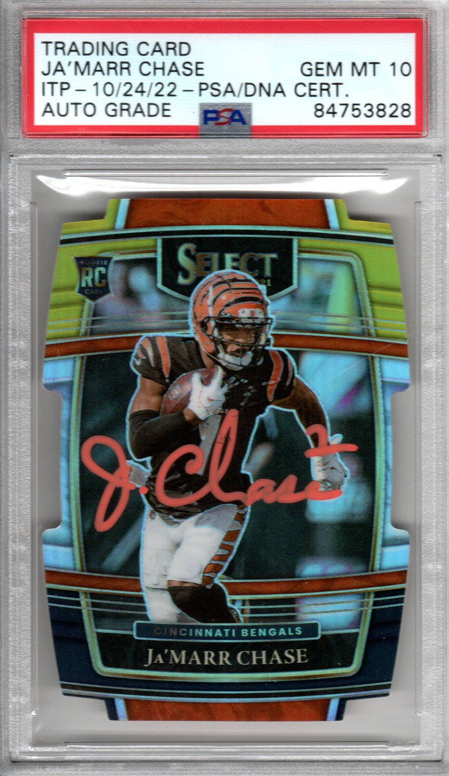 Ja'Marr Chase Cincinnati Bengals Autographed Encapsulated 2021 Panini Select No. 47 Rookie Card PSA ITP GEM MT. 10