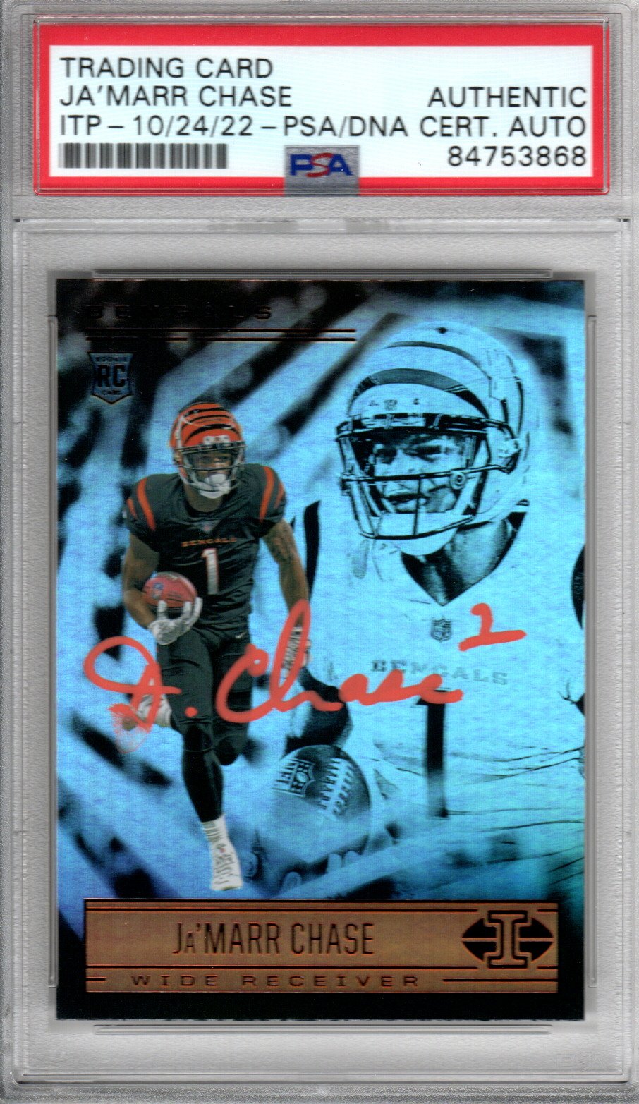 Ja'Marr Chase Autographed Cincinnati Bengals Encapsulated 2021 Panini Illusions No. 65 Rookie Card PSA ITP 84753868