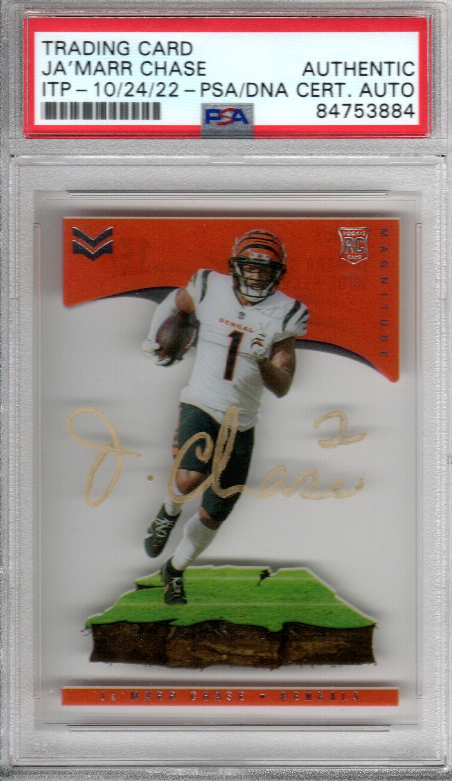 Ja'Marr Chase Autographed Cincinnati Bengals Encapsulated 2021 Panini Chronicles Stars & Stripes No. MAG-5 Rookie Card PSA ITP 84753884