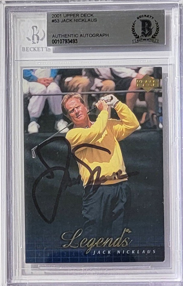 Jack Nicklaus Autographed PGA Tour Golf Encapsulated 2001 Upper Deck Legends #53 Trading Card Beckett Authenticated