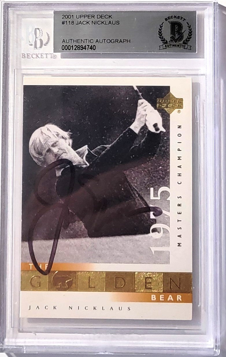 Jack Nicklaus Autographed PGA Tour Golf Encapsulated 2001 Upper Deck 1975 Masters Champion #118 Trading Card Beckett AUTHENTIC