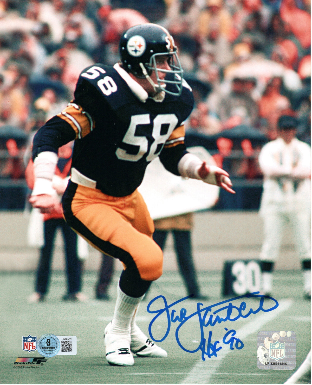Jack Lambert Autographed Pittsburgh Steelers 8x10 W/ HOF 90 Beckett Authenticated