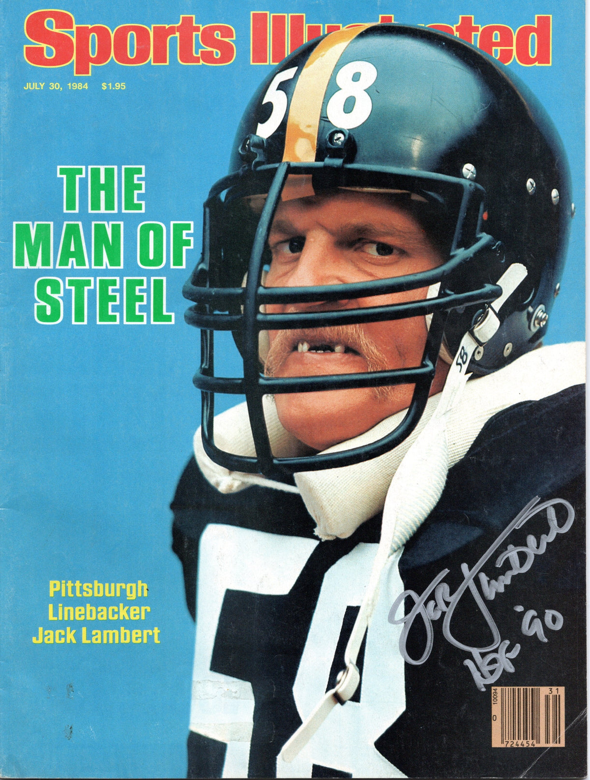 Jack Lambert Autographed Pittsburgh Steelers Sports Illustrated 7/30/84 W/ HOF 90 Beckett Authenticated Silver