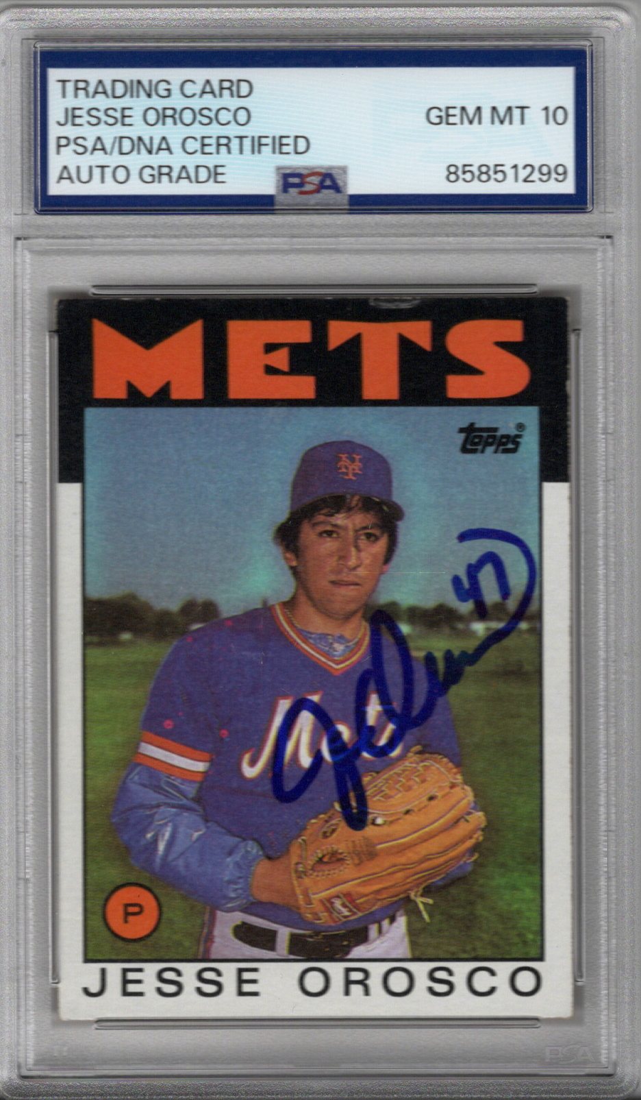 Jesse Orosco Autographed New York Mets 1986 #465 Trading Card PSA AUTO GRADE GEM MT 10
